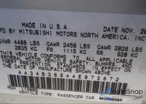 2004 Mitsubishi Galant Ls Medium z USA, uszkodzony, nr VIN 4A3AB36S44E073872